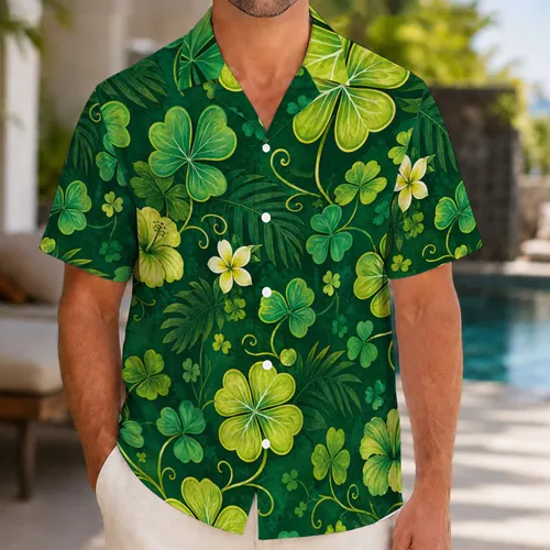 Emerald Shamrock Clover Botanicals For St Patrick’s Day Resort Celebration Wear Hawaiian Shirt