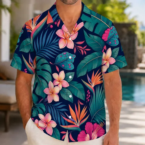 Tropical Plumeria Hibiscus Monstera Botanical Resort Vacation Wear For Plus Size Men Hawaiian Shirt
