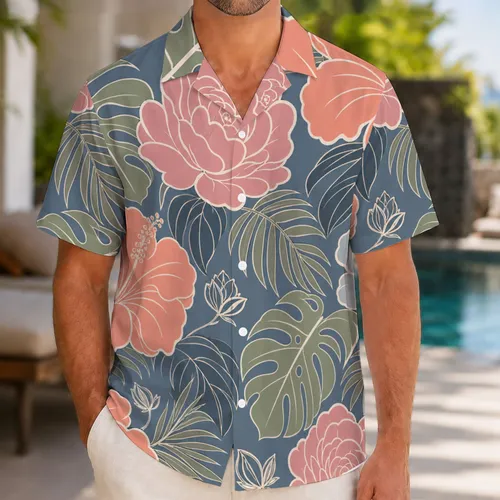 Coral Rose Tropical Botanical Aloha Resort Style For Beach Vacation Trips And Luaus Hawaiian Shirt