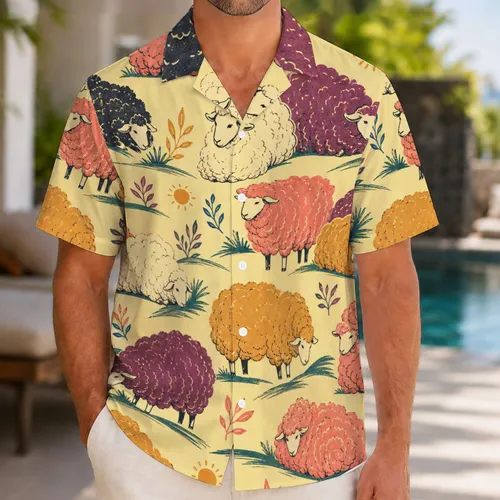 Retro Pastoral Sheep Flock For Beach Vacations, Resort Wear And Coastal Getaways Hawaiian Shirt