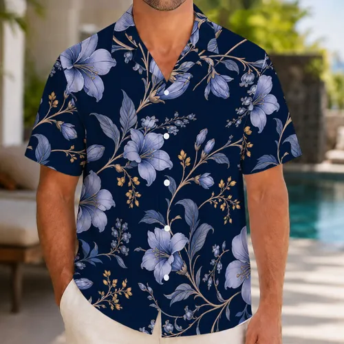 Midnight Navy Botanical Vines For Beach Vacations, Resort Wear And Coastal Travel Hawaiian Shirt