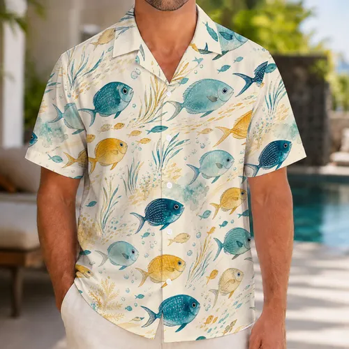Colorful Reef Fish Coastal Resort Style For Beach Vacations And Island Getaways Wear Hawaiian Shirt
