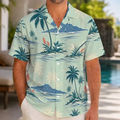 Vintage Tropical Palm Island Toile For Beach Resort Travel And Summer Vacation Style Hawaiian Shirt