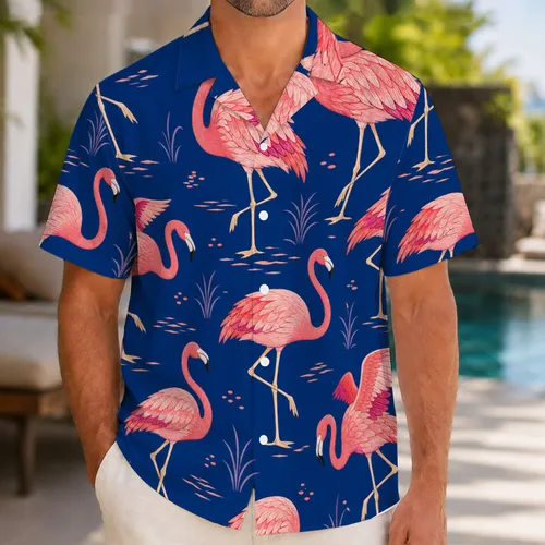 Pink Flamingo Tropical Resort Button Up For Beach Vacations, Cruises And Island Travel Hawaiian Shirt