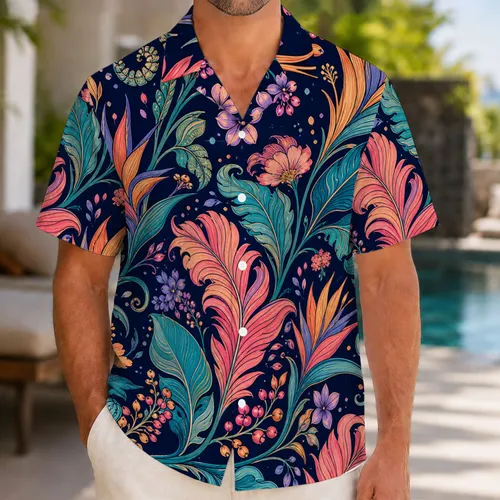 Tropical Botanical Aloha Leaves For Summer Beach Vacation Travel And Resort Wear For Men Hawaiian Shirt