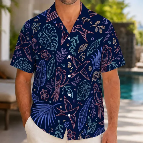 Coral Tropical Birds And Palm Leaves For Beach Vacation Travel And Resort Getaways Hawaiian Shirt