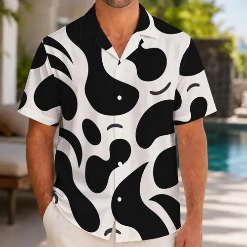 Abstract Black Organic Shapes for Resort Vacations, Summer Getaways and Beach Travel Hawaiian Shirt