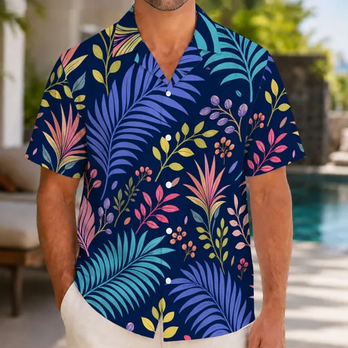 Tropical Palm Fronds And Coral Botanicals For Resort Vacation Beach Travel Style Hawaiian Shirt