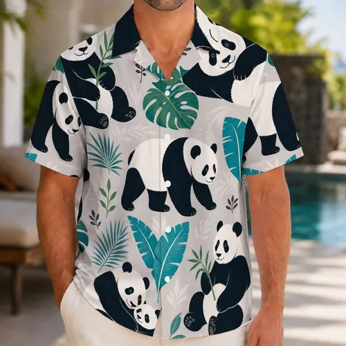 Playful Panda And Tropical Leaves For Beach Vacation Resort Wear And Summer Travel Hawaiian Shirt