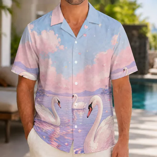 Pastel Swan Lagoon With Pink Clouds For Romantic Beach Vacations And Tropical Getaways Hawaiian Shirt