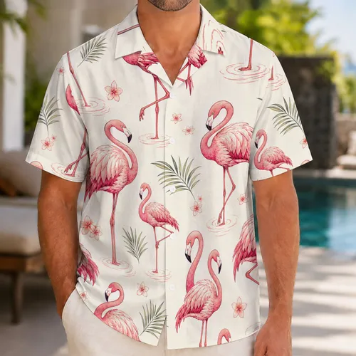 Vintage Pink Flamingo Plumeria Tropical Resort Vacation Outfit For Beach Getaways Hawaiian Shirt
