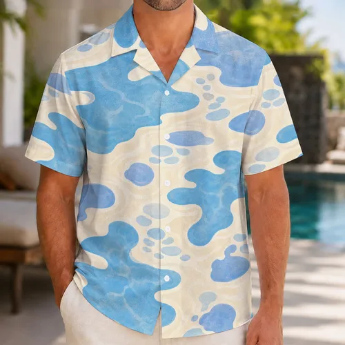 Abstract Blue Water Ripples for Beach Vacations and Relaxed Summer Resort Wear for Men Hawaiian Shirt