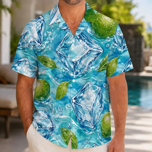 Tropical Citrus Ice Cubes And Limes For Beach Vacations And Resort Getaways For Men Hawaiian Shirt