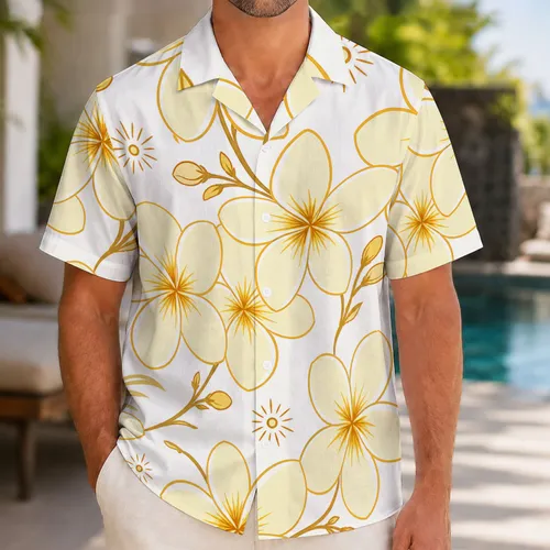 Ivory Plumeria Blossom Aloha Motif for Tropical Resort Vacation Style for Men and Dads Hawaiian Shirt