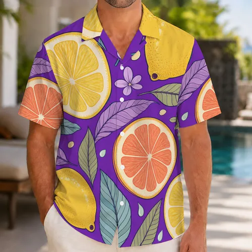 Tropical Citrus Slices And Island Leaves For Resort Vacation Travel And Beach Days Men Hawaiian Shirt