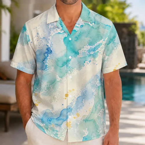 Aqua Turquoise Lagoon Watercolor For Coastal Beach Travel And Resort Getaway Wear Hawaiian Shirt