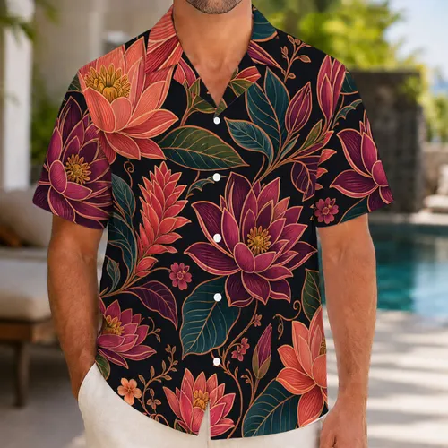 Tropical Water Lily Florals For Beach Vacations, Resort Getaways And Island Travel Hawaiian Shirt