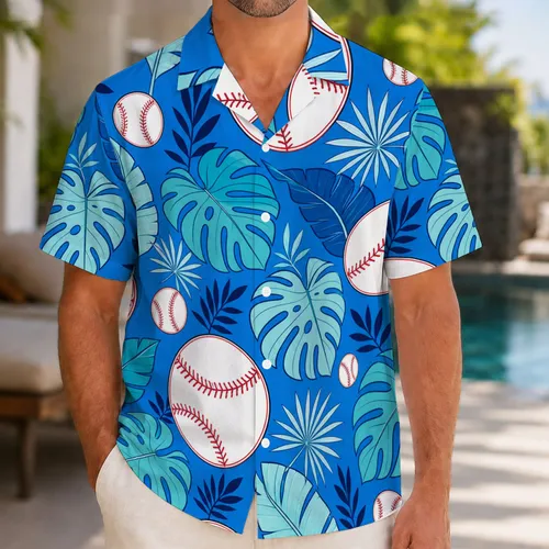 Tropical Baseball And Monstera Leaves For Beach Vacations And Summer Game Day Fans Hawaiian Shirt
