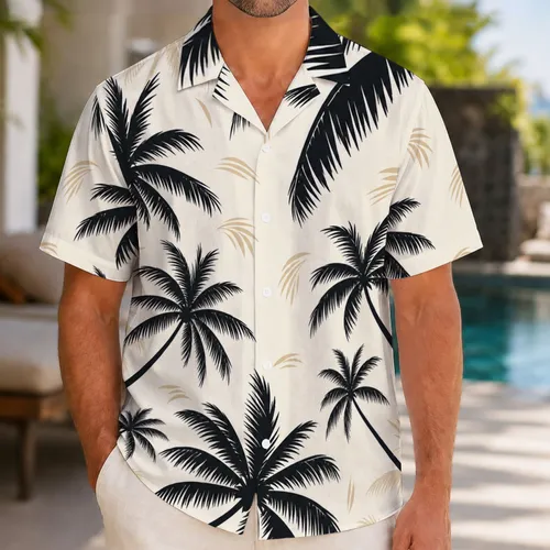 Black Palm Silhouettes For Tropical Resort Travel Beach Vacations And Island Getaways Hawaiian Shirt