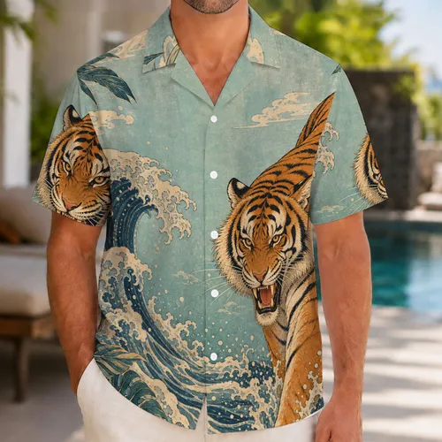 Ukiyo-E Bengal Tiger Ocean Waves For Beach Vacation Travel And Japanese Art Fans Hawaiian Shirt
