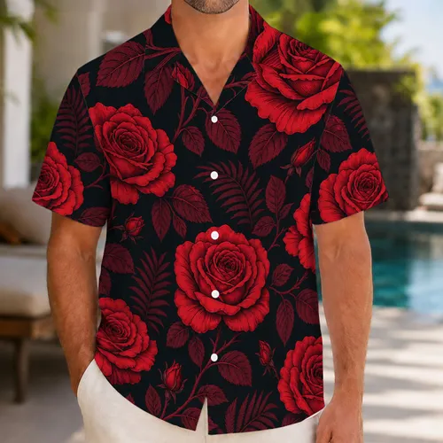 Crimson Rose Botanical Garden Romance For Valentine Date Nights And Gothic Flower Lovers Hawaiian Shirt