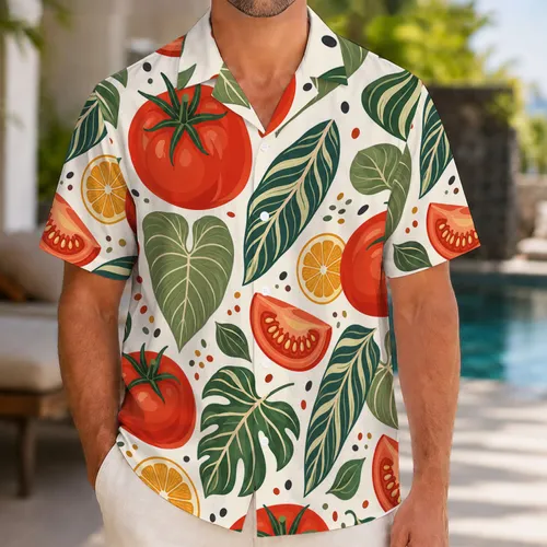 Tomato Tropical Leaf Resort Wear for Summer Vacations and Coastal Getaway Lovers Hawaiian Shirt