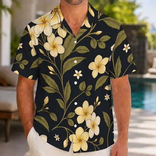 Cream Tropical Flowers on Charcoal for Resort Vacations and Summer Beach Getaways Hawaiian Shirt