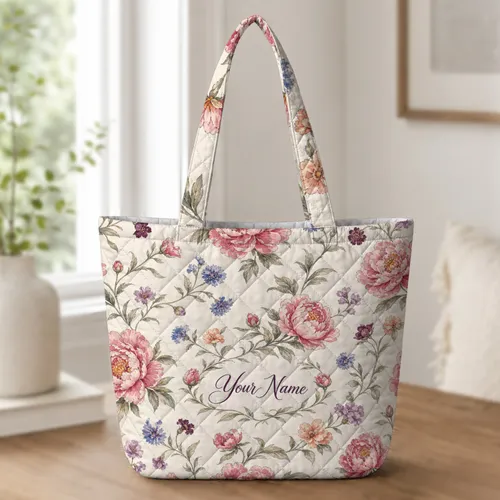 Vintage Peony Floral Carryall For Weekend Travel, Gym Days And Gifts For Women On The Go Quilted Tote Bag
