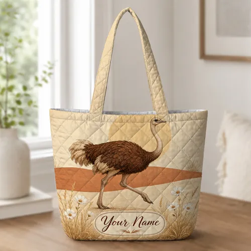 Desert Ostrich Wildflower Gift For Travel, Work, And Everyday Carry For Nature Lovers Quilted Tote Bag
