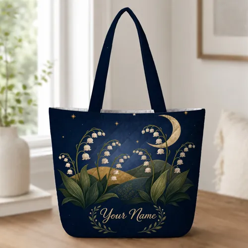 Moonlit Lily Of The Valley Garden For Night Travel And Botanical Flower Gift Lovers Quilted Tote Bag