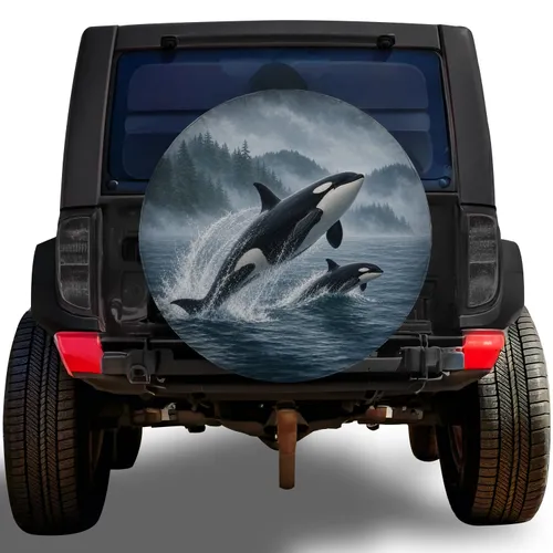 Breaching Orca Ocean Scene For Coastal Road Trips And Wildlife Enthusiast Drivers Spare Tire Cover