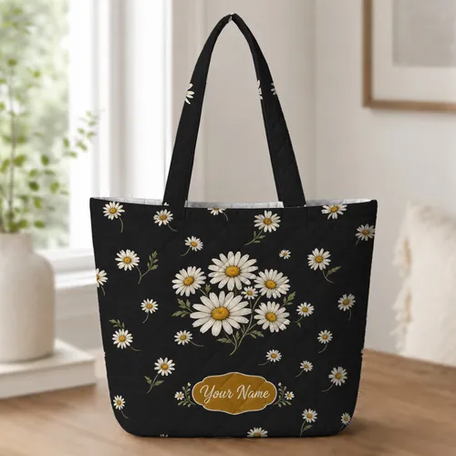 White Daisy Floral Travel Accessory For Spring Getaways And Everyday Carry Gifts Quilted Tote Bag