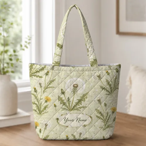 Watercolor Dandelion Meadow For Spring Travel, Garden Lovers, And Daily Errands Quilted Tote Bag