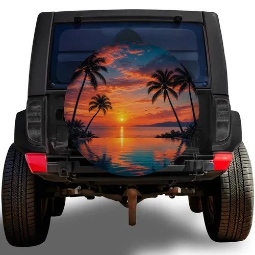 Tropical Sunset Palm Trees For Beach Road Trips And Island Adventure Travelers Lovers Spare Tire Cover