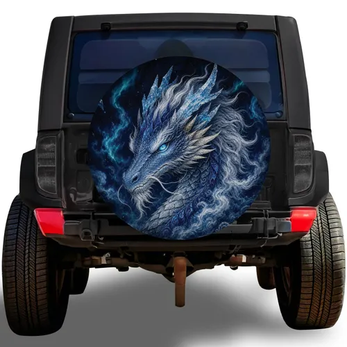 Icy Eastern Dragon Night Sky Scene For Jeep Camping And Off Road Adventure Enthusiasts Spare Tire Cover