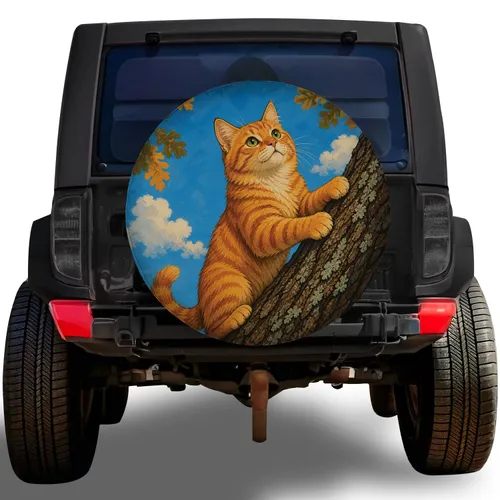 Orange Tabby Cat Climbing Tree for Outdoor Adventures and Nature Loving Drivers Everywhere Spare Tire Cover