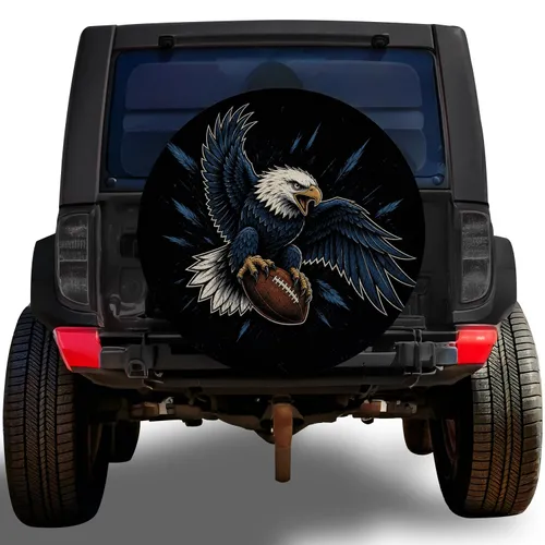 Bald Eagle Gripping Football For Game Day Tailgates And Outdoor Sports Enthusiasts Spare Tire Cover