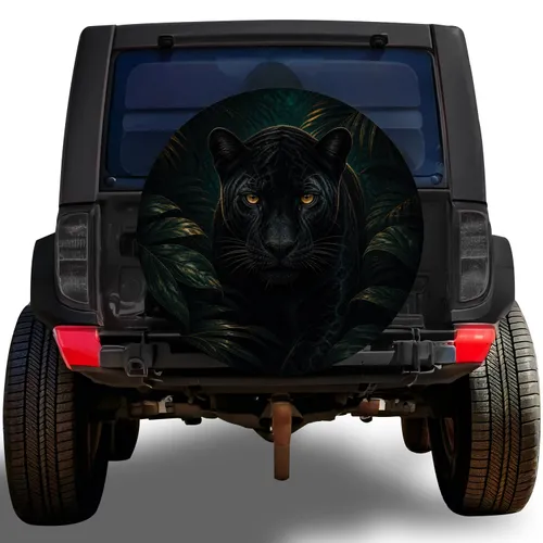 Black Panther In Tropical Jungle For Outdoor Adventure Travel Vehicle Enthusiasts Spare Tire Cover