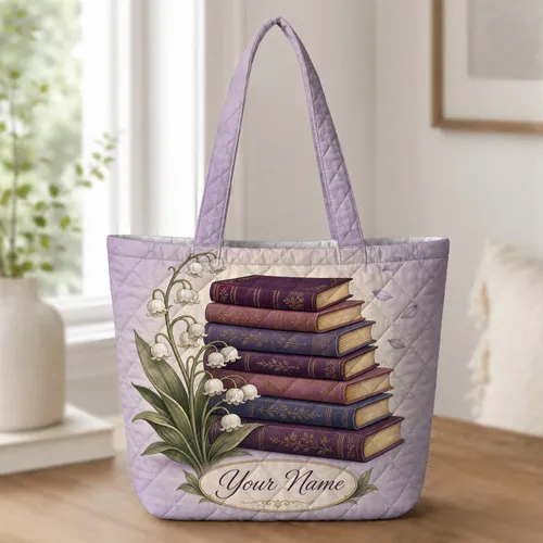Vintage Lily Of The Valley Books Spring Library Gift For Book Lovers And Garden Readers Quilted Tote Bag