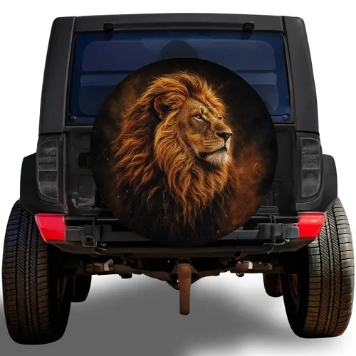 Majestic Golden Lion Portrait For Safari Adventure Travel And Wildlife Enthusiasts Spare Tire Cover