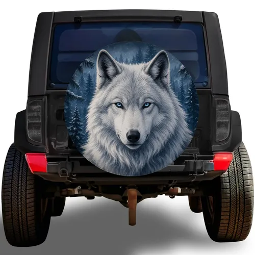 Arctic Wolf Winter Forest Off Road Camping Accessory for Outdoor Wildlife Nature Lovers Spare Tire Cover