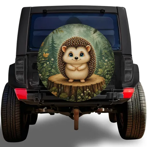 Cute Woodland Hedgehog With Wildflowers For Camping And Outdoor Adventure Spare Tire Cover