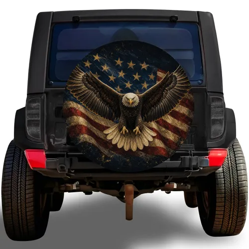 Bald Eagle And American Flag Patriotic Camping And Off Road Travel Gifts For Veterans Spare Tire Cover