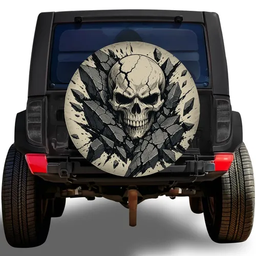 Fierce Skull And Shattered Stone For Off Road Jeep And RV Adventure Travelers Style Spare Tire Cover