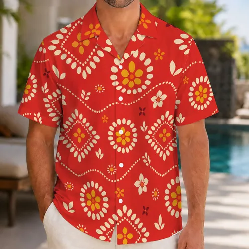 Scarlet Tropical Diamond And Floral Motifs For Beach Travel And Resort Getaway Days Hawaiian Shirt