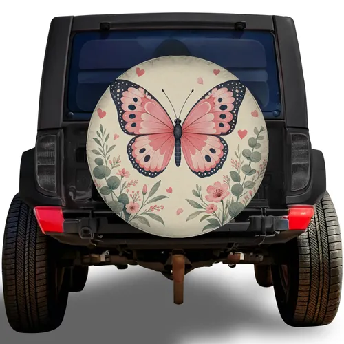 Pink Butterfly And Wildflowers For Feminine Outdoor Style And Garden Loving Drivers Spare Tire Cover