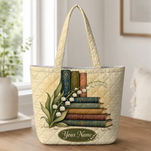 Vintage Lily Of The Valley And Antique Books For Library Days And Book Lover Gifts Quilted Tote Bag