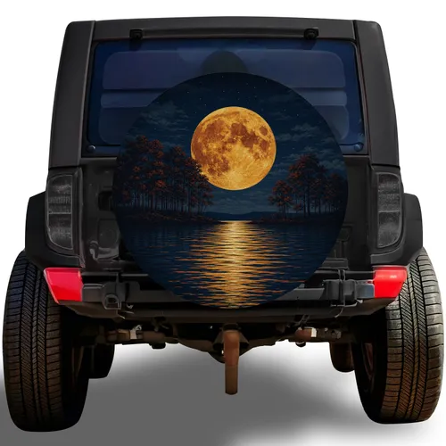 Vintage Full Moon Lake Nightscape for Camping SUVs, RVs and Outdoor Road Trips Fans Spare Tire Cover