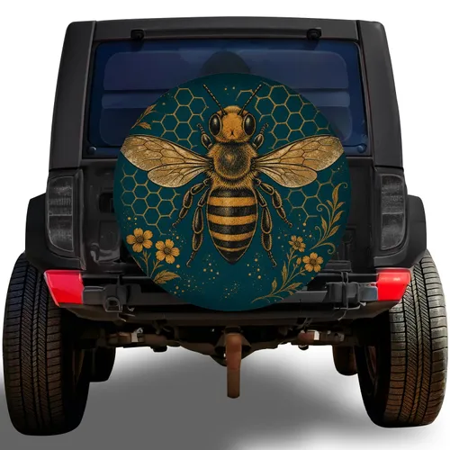 Vintage Honeybee Emblem For Jeep Camping Adventures And Beekeeper Road Trip Gifts Spare Tire Cover