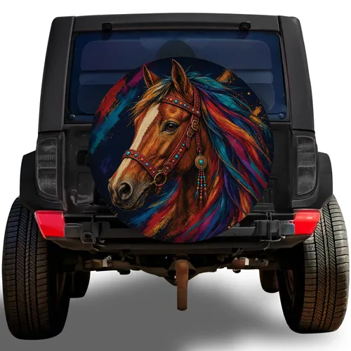 Colorful Chestnut Horse Head for Western Road Trips, Ranch Life and Equestrian Gifts Spare Tire Cover